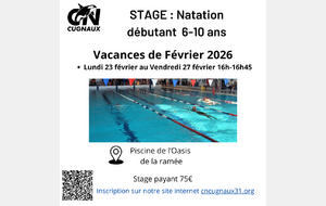 STAGE NATATION DÉBUTANT 6-10 ANS - Vacances de Février 2026