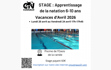STAGE D'APPRENTISSAGE DE LA NATATION 6-10 ANS - Vacances d'Avril 2026