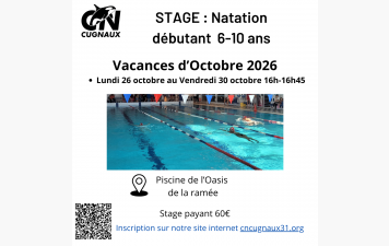 STAGE NATATION DÉBUTANT 6-10 ANS - Vacances d'Octobre 2026