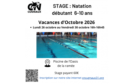 STAGE NATATION DÉBUTANT 6-10 ANS - Vacances d'Octobre 2026